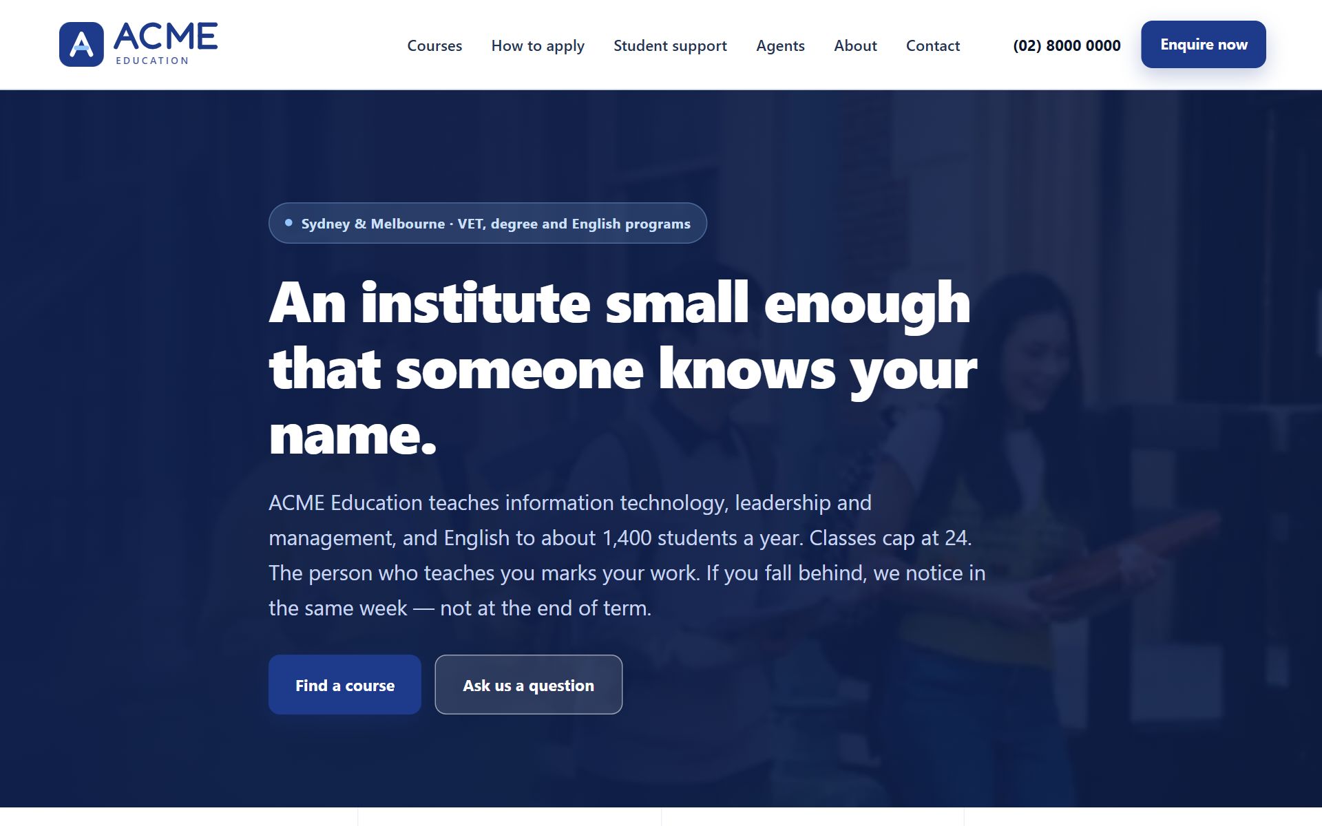 ACME Education, a demonstration training institute website